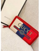 (BRAND NEW) GUCCI LOGO PRINT TRICOLOR STRIPE CANVAS ZIPPY LONG WALLET  -FULL SET-