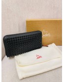 (BRAND NEW) CHRISTIAN LOUBOUTIN BLACK LEATHER PANETTON SPIKE ZIPPY LONG WALLET -FULL SET-