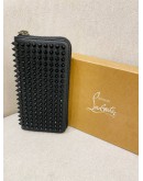 (BRAND NEW) CHRISTIAN LOUBOUTIN BLACK LEATHER PANETTON SPIKE ZIPPY LONG WALLET -FULL SET-