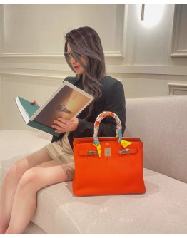 (UNUSED) HERMES BIRKIN 30 CAPUCINE TOGO LEATHER WITH PALLADIUM HARDWARE STAMP A -FULL SET-