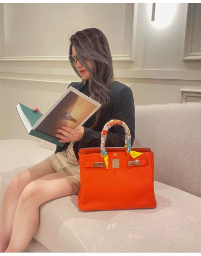 (UNUSED) HERMES BIRKIN 30 CAPUCINE TOGO LEATHER WITH PALLADIUM HARDWARE STAMP A -FULL SET-