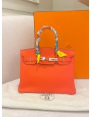 (UNUSED) HERMES BIRKIN 30 CAPUCINE TOGO LEATHER WITH PALLADIUM HARDWARE STAMP A -FULL SET-