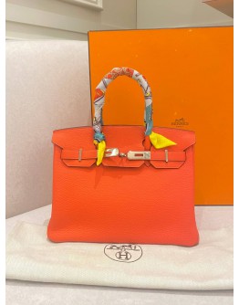 (UNUSED) HERMES BIRKIN 30 CAPUCINE TOGO LEATHER WITH PALLADIUM HARDWARE STAMP A -FULL SET-