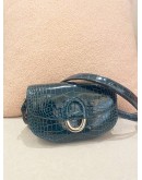 (BRAND NEW) HERMES CHERCHE MIDI LIMITED EDITION CROCODILE ALLIGATOR EMRALD BLUE GREEN SHOULDER BAG PHW