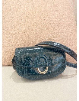 (BRAND NEW) HERMES CHERCHE MIDI LIMITED EDITION CROCODILE ALLIGATOR EMRALD BLUE GREEN SHOULDER BAG PHW