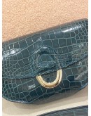 (BRAND NEW) HERMES CHERCHE MIDI LIMITED EDITION CROCODILE ALLIGATOR EMRALD BLUE GREEN SHOULDER BAG PHW