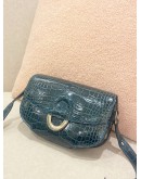 (BRAND NEW) HERMES CHERCHE MIDI LIMITED EDITION CROCODILE ALLIGATOR EMRALD BLUE GREEN SHOULDER BAG PHW