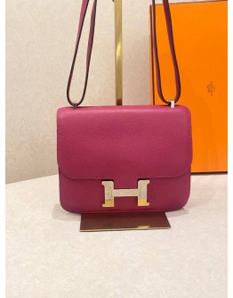 HERMES CONSTANCE 18 ROSE POURPRE EPSOM PHW BAG STAMP C YEAR 2018 