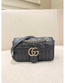 GUCCI GG MARMONT SUPER MINI SILVER CHAIN MATELESS LEATHER SHOULDER BAG