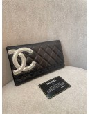 CHANEL CARBON LIGNE BLACK LAMBSKIN LEATHER FLAP LONG WALLET 