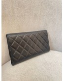 CHANEL CARBON LIGNE BLACK LAMBSKIN LEATHER FLAP LONG WALLET 