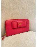 PRADA SAFFIANO LEATHER  BOW LONG ZIPPY WALLET 