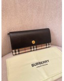 BURBERRY BIFOLD LONG WALLET BLACK BEIGE CANVAS LEATHER 