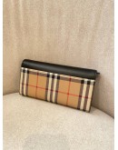 BURBERRY BIFOLD LONG WALLET BLACK BEIGE CANVAS LEATHER 