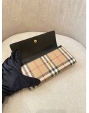 BURBERRY BIFOLD LONG WALLET BLACK BEIGE CANVAS LEATHER 