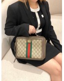 GUCCI SMALL OPHIDIA TOP HANDLE CROSSBODY BAG IN GG SUPREME CANVAS / LEATHER