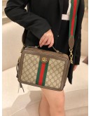 GUCCI SMALL OPHIDIA TOP HANDLE CROSSBODY BAG IN GG SUPREME CANVAS / LEATHER