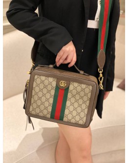 GUCCI SMALL OPHIDIA TOP HANDLE CROSSBODY BAG IN GG SUPREME CANVAS / LEATHER