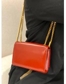 YSL SAINT LAURENT RED CALFSKIN LEATHER SMALL KATE GOLD CHAIN SLING BAG  