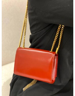 YSL SAINT LAURENT RED CALFSKIN LEATHER SMALL KATE GOLD CHAIN SLING BAG  