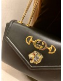 GUCCI RAJAH TIGER HEAD MEDIUM CHAIN CROSSBODY FLAP BAG IN BLACK SOFT LEATHER -FULL SET- 