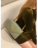 (UNUSED) YSL SAINT LAURENT ENVELOPE MEDIUM CHAIN BAG IN GREEN WITH GOLD HARDWARE -FULL SET-