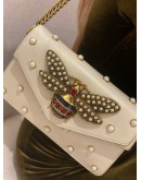 GUCCI NAPPA PEARL STUDDED QUEEN MARGARET BROADWAY BEE SHOULDER BAG IN OFF WHITE LEATHER 