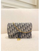 CHRISTIAN DIOR SADDLE CHAIN BAG IN NAVY BLUE OBLIQUE JACQUARD CANVAS   