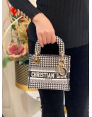 (UNUSED) CHRISTIAN DIOR MINI LADY DIOR D-LITE HANDLE HANDBAG HOUNDSTOOTH BLACK & WHITE CLOTH CANVAS -FULL SET-