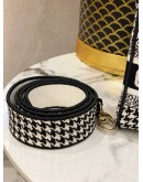 (UNUSED) CHRISTIAN DIOR MINI LADY DIOR D-LITE HANDLE HANDBAG HOUNDSTOOTH BLACK & WHITE CLOTH CANVAS -FULL SET-