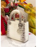 (LIKE NEW) CHRISTIAN DIOR MINI CROCODILE LEATHER LADY DIOR LIMITED EDITION HANDLE BAG DIAMOND WITH SILVER HARDWARE 