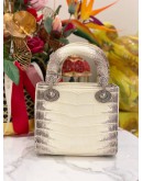 (LIKE NEW) CHRISTIAN DIOR MINI CROCODILE LEATHER LADY DIOR LIMITED EDITION HANDLE BAG DIAMOND WITH SILVER HARDWARE 