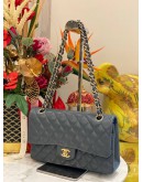 2019 CHANEL DARK GREY CAVIAR LEATHER CLASSIC MEDIUM DOUBLE FLAP GOLD CHAIN BAG