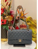 2019 CHANEL DARK GREY CAVIAR LEATHER CLASSIC MEDIUM DOUBLE FLAP GOLD CHAIN BAG