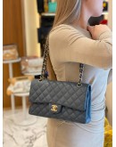 2019 CHANEL DARK GREY CAVIAR LEATHER CLASSIC MEDIUM DOUBLE FLAP GOLD CHAIN BAG