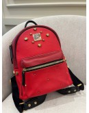 MCM STARK RED VISETOS CANVAS AND LEATHER MINI BACKPACK WITH STUDDED