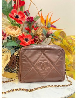 (LIKE NEW) CHANEL TASSEL CAMERA BROWN LAMBSKIN LEATHER SLING BAG 