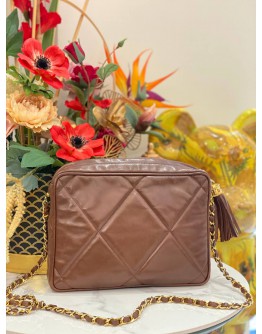 (LIKE NEW) CHANEL TASSEL CAMERA BROWN LAMBSKIN LEATHER SLING BAG 