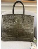 HERMES BIRKIN 35 LIMITED EDITION SHINY GRIS TOURTERELLE POROSUS CROCODILE WITH GOLD HARDWARE YEAR 2016 -FULL SET-