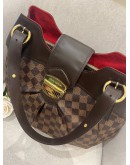 LOUIS VUITTON SISTINA GM BROWN DAMIER EBENE CANVAS SHOULDER BAG IN GOLD HARDWARE