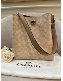 (LIKE NEW) COACH BEIGE SIGNATURE CHARLIE BUCKET HANDBAG SHOULDER BAG 