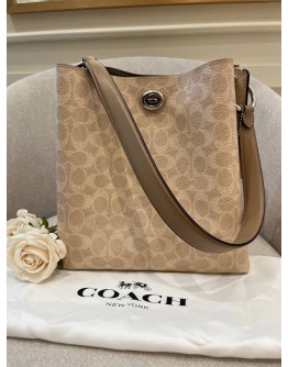 (LIKE NEW) COACH BEIGE SIGNATURE CHARLIE BUCKET HANDBAG SHOULDER BAG 