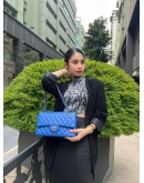 CHANEL CLASSIC MEDIUM DOUBLE FLAP GOLD CHAIN BAG IN INDIGO BLUE CAVIAR LEATHER