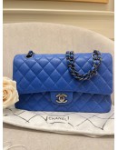 CHANEL CLASSIC MEDIUM DOUBLE FLAP GOLD CHAIN BAG IN INDIGO BLUE CAVIAR LEATHER