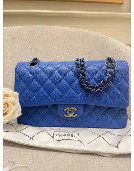 CHANEL CLASSIC MEDIUM DOUBLE FLAP GOLD CHAIN BAG IN INDIGO BLUE CAVIAR LEATHER