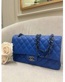 CHANEL CLASSIC MEDIUM DOUBLE FLAP GOLD CHAIN BAG IN INDIGO BLUE CAVIAR LEATHER