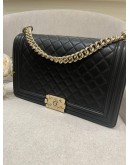 CHANEL BOY NEW MEDIUM FLAP SHOULDER AND CROSSBODY BAG IN BLACK QUILTED LAMBSKIN LEATHER YEAR 2017