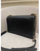 CHANEL BOY NEW MEDIUM FLAP SHOULDER AND CROSSBODY BAG IN BLACK QUILTED LAMBSKIN LEATHER YEAR 2017