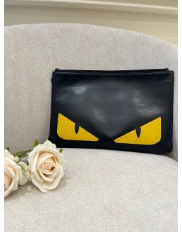 FENDI YELLOW MONSTER EYES ZIPPER SLIM POUCH