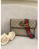 GUCCI BROWN GG SUPREME CANVAS NEO VINTAGE WEB FLAP BELT BAG 